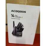 A ACOQOOS fourteen piece knife block set (UK post only)