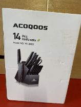 A ACOQOOS fourteen piece knife block set (UK post only)