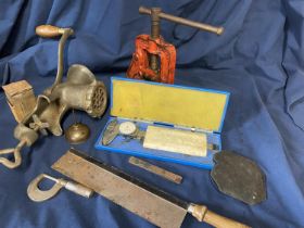 A selection of tools including pipe cutter, mincer etc.Shipping unavailable