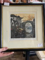 A Rare Chinese Wood Block signed and hand inscribed watercolour (Chow Xin Hua)