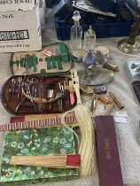 A job lot of assorted ladies vintage vanity and dressing table items, shipping unavailable