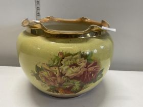 A Edwardian yellow glazed ceramic planter D25cm, shipping unavailable