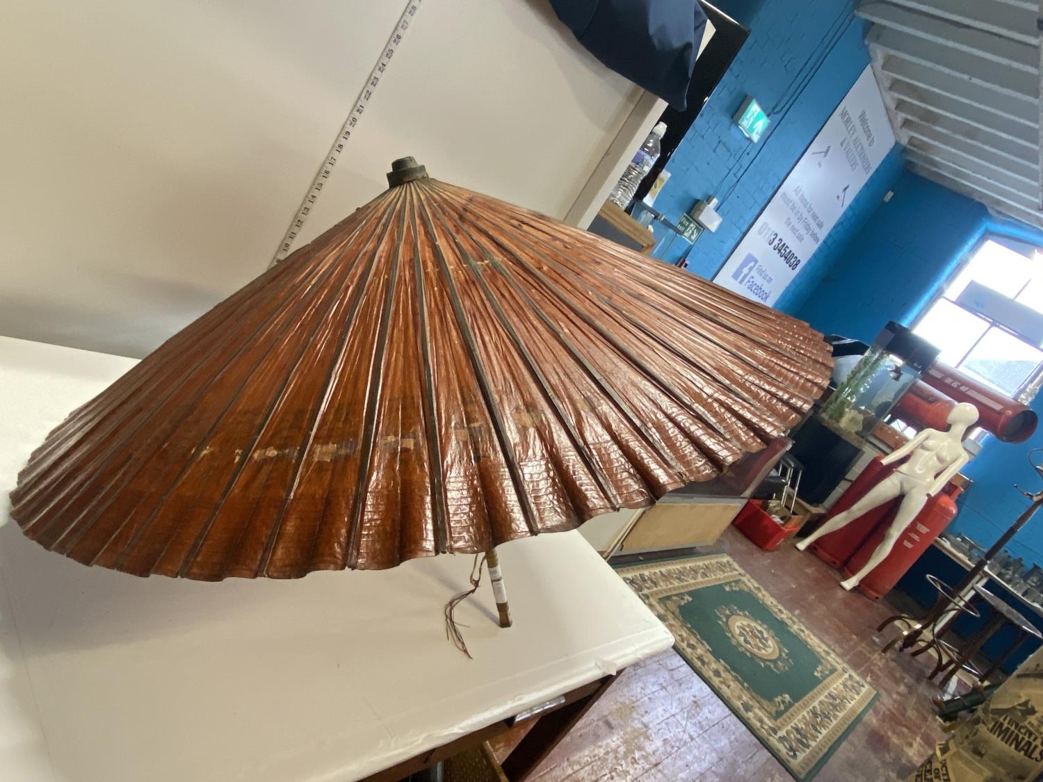 A vintage Oriental bamboo and rice paper parasol, shipping unavailable - Image 2 of 2