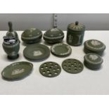 A selection of Green Wedgwood Jasperwares.Shipping unavailable