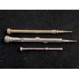 Three antique propelling pencils, smaller one is hallmarked silver