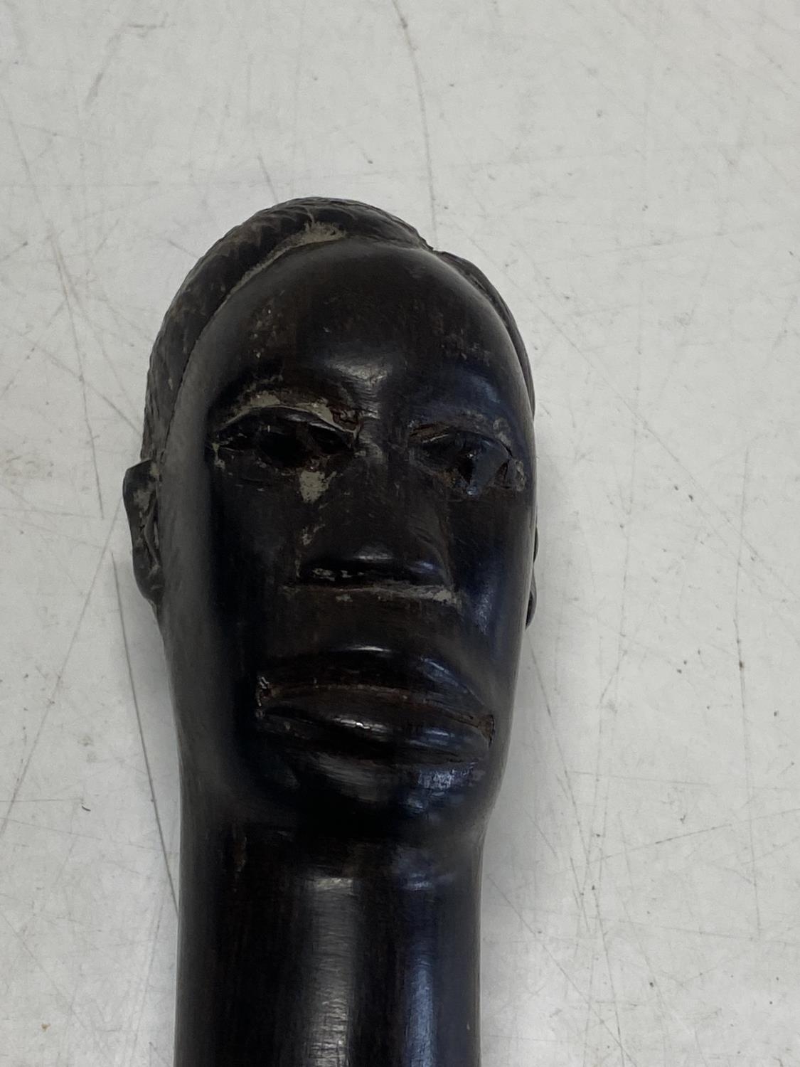 A African themed ebonised walking stick, shipping unavailable - Image 2 of 4