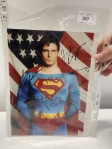 A signed photograph of Superman (Christopher Reeve) signed by six of the cast Beatty, Reeve, Kidder,