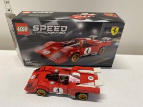 A Lego Speed Champions 1970 Ferrari F12M model 76906, with original box etc, shipping unavailable