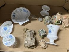 A selection of Lilliput lane houses & Wedgwood ceramics, shipping unavailable