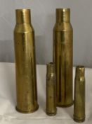 Four WW2 period brass shell casings