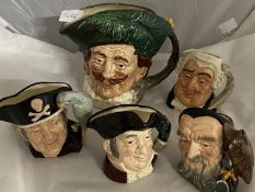 Five assorted Royal Doulton character & toby jugs. Shipping unavailable