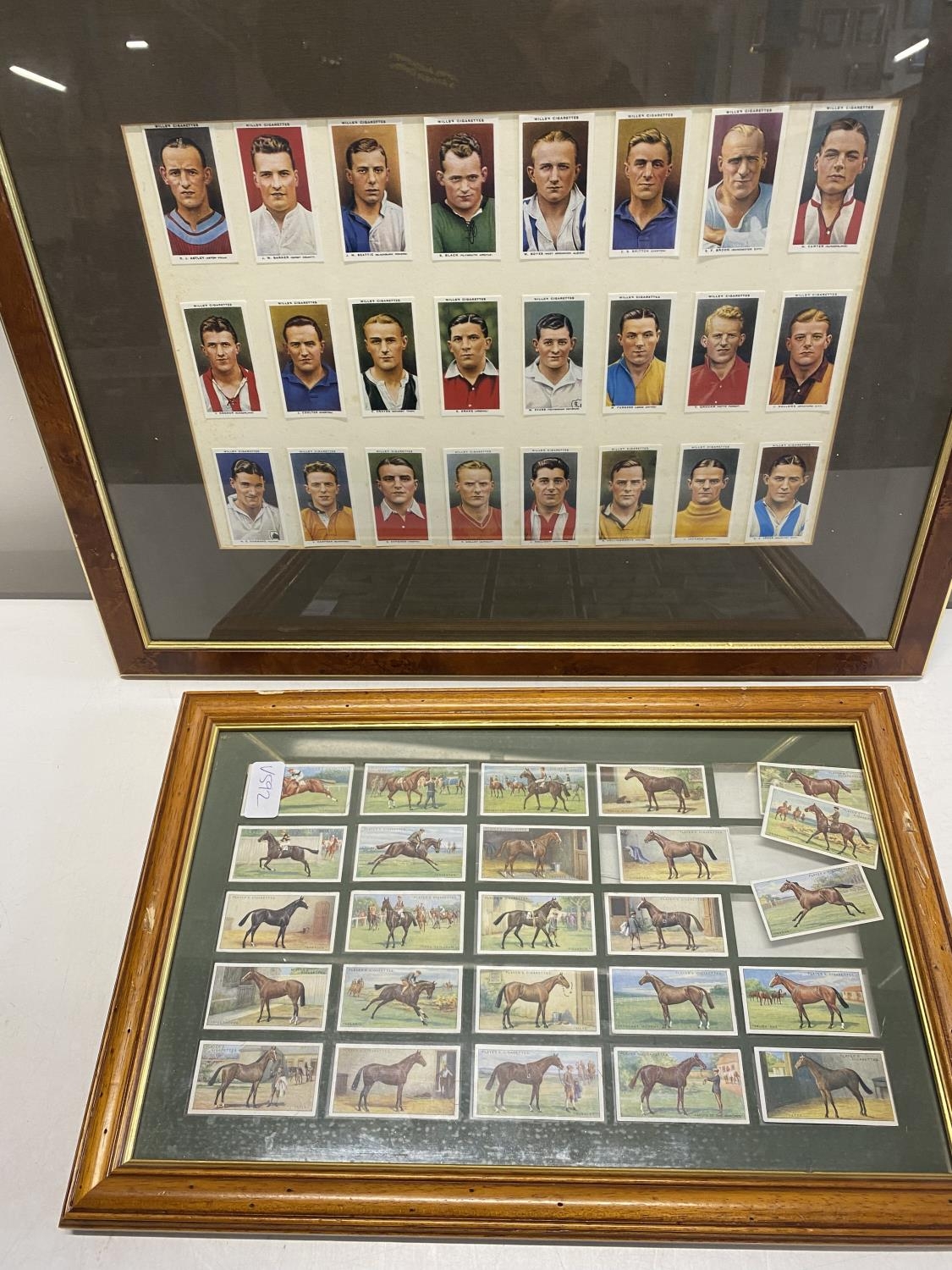 Two framed sets of cigarette cards, shipping unavailable