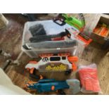 A box full of NERF guns and blaster rack, shipping unavailable