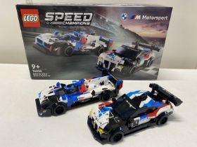 A Lego Speed Champions set, BMW M4 GT3 & BMW M Hybrid V8, with original box etc, shipping
