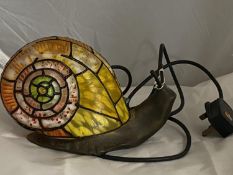 A vintage brass & glass bedside light in the form of a snail. A/F untested, shipping unavailable