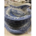 A good selection of Myotts 'A Country Life' blue & white bone china. 17 pieces. Shipping unavailable
