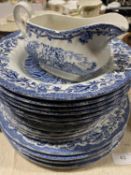 A good selection of Myotts 'A Country Life' blue & white bone china. 17 pieces. Shipping unavailable
