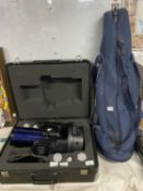 A cased Meade ETX-90 computer controlled telescope with tripod & accessories. Shipping unavailable