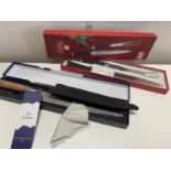 A M&S boxed carving knife and fork set and a Japanese Sashimi knife (UK post only)