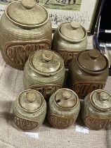 A selection of Mid Century ceramic kitchen storage jars. shipping unavailable