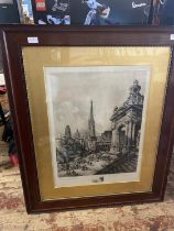 A large Victorian lithograph in oak frame 'Rouen' 97x80cm, shipping unavailable