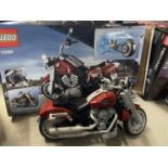 A Lego Harley Davidson Fat Boy model 10269, with original box etc, shipping unavailable