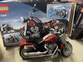 A Lego Harley Davidson Fat Boy model 10269, with original box etc, shipping unavailable