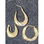 Three 9ct gold earrings for scrap. 1.43 grams.