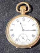 A 1920's Swiss 7 jewel Dennison watch company gold plated pocket watch in working order.