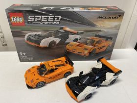 A Lego Speed Champions McLaren Solus GT & McLaren F1LM, with original box etc, shipping unavailable