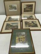 Seven framed antique hunting related lithographic prints, shipping unavailable