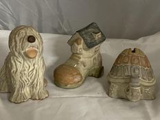 Three pieces of hand made Shelf pottery, shipping unavailable