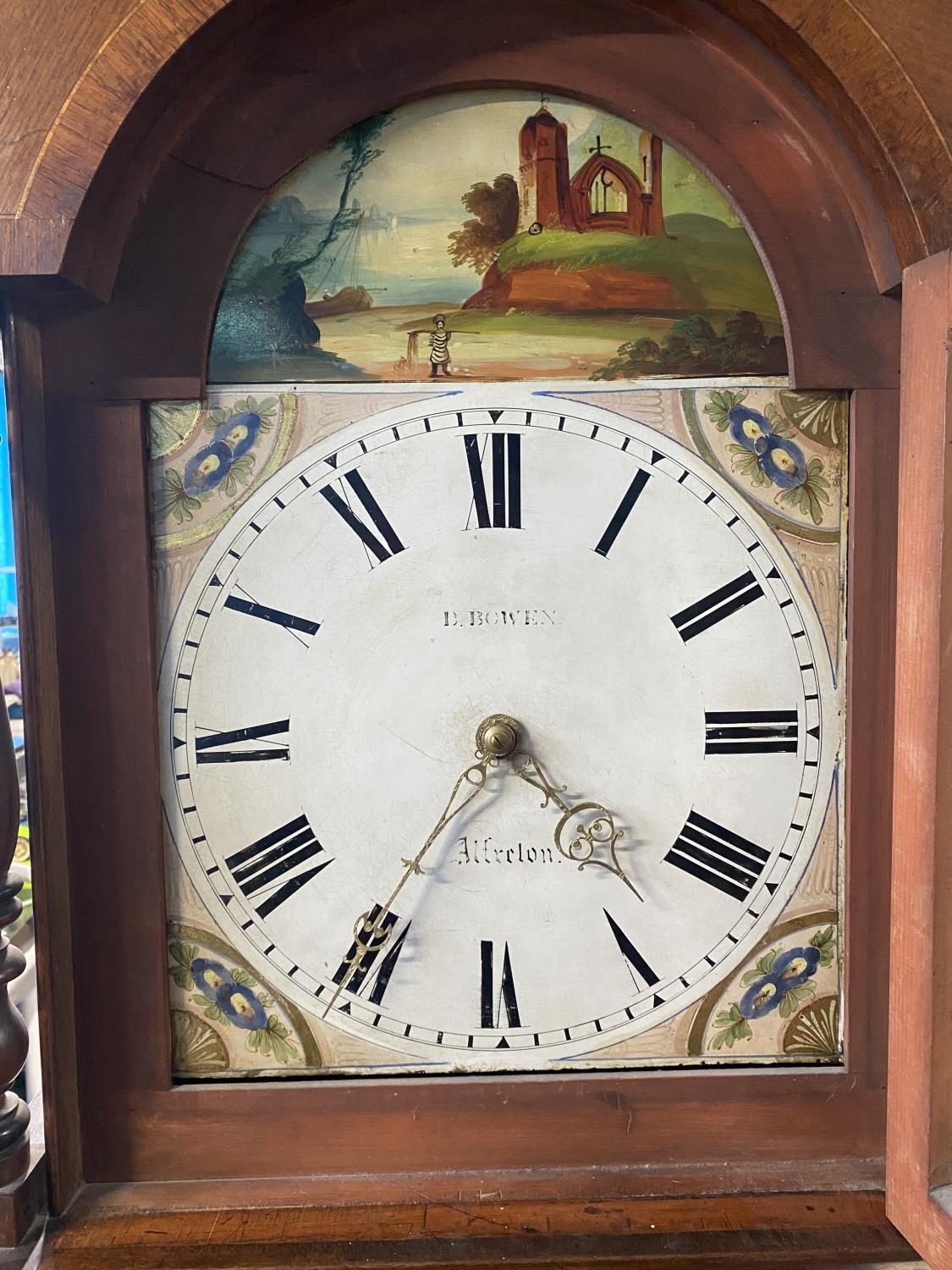 A early Victorian antique long case clock with enamel dial by D.Bowen, Alfreton, with weights - Image 2 of 5