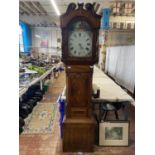 A early Victorian antique long case clock with enamel dial by D.Bowen, Alfreton, with weights