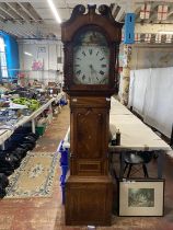 A early Victorian antique long case clock with enamel dial by D.Bowen, Alfreton, with weights