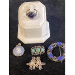A selection of 925 silver jewellery including Blue John ring (damage to stone)