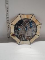 A bespoke stained glass mirror with spider decoration d28cm, shipping unavailable