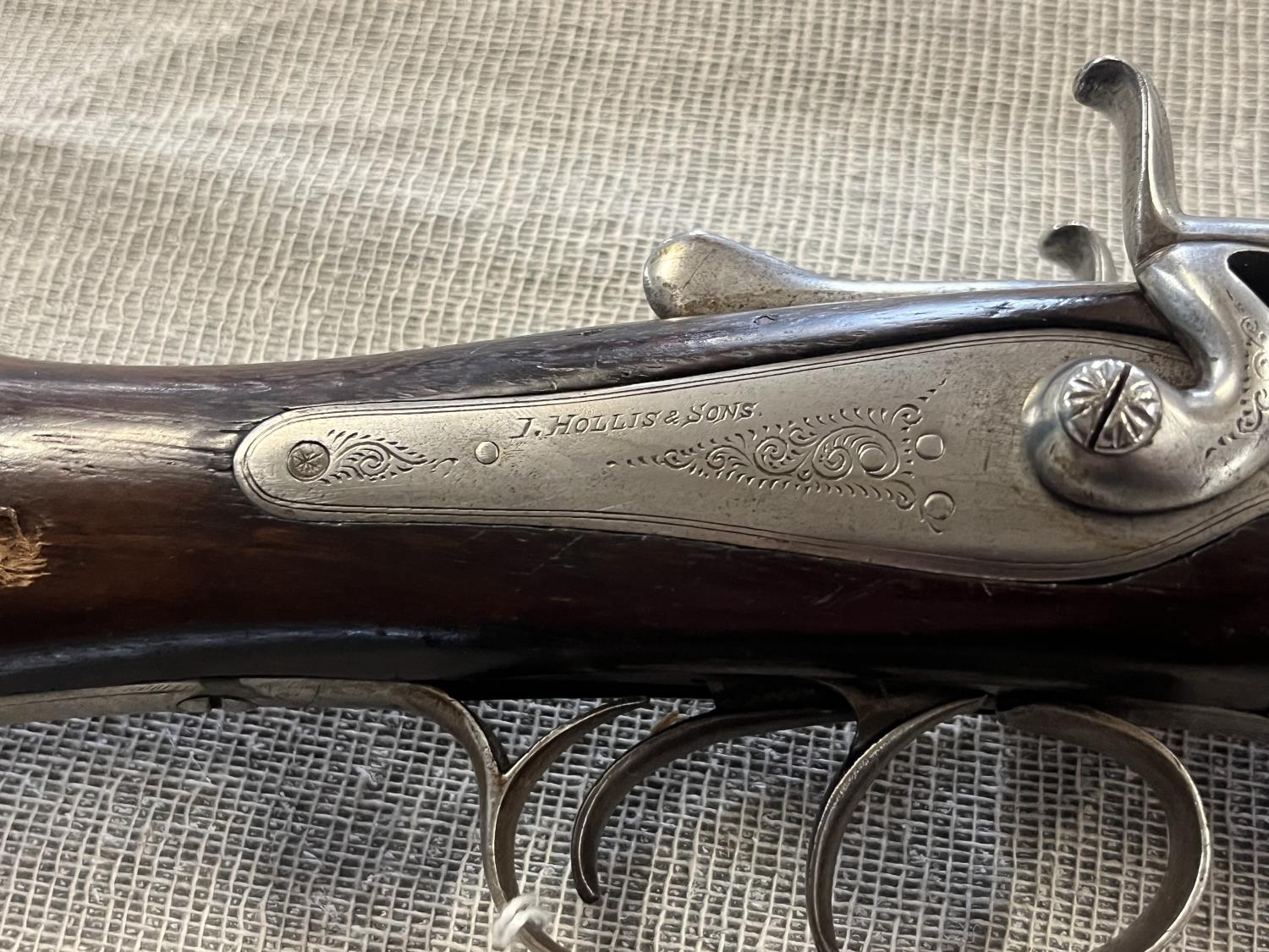 A J. Hollis & Sons 12 gauge side by side black powder only shotgun. Serial number 52682. Current - Image 2 of 5