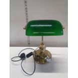 A brass & glass bankers style table lamp, shipping unavailable