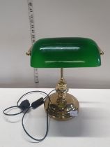 A brass & glass bankers style table lamp, shipping unavailable
