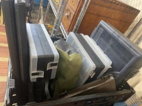 A job lot of assorted fishing tackle boxes and other items