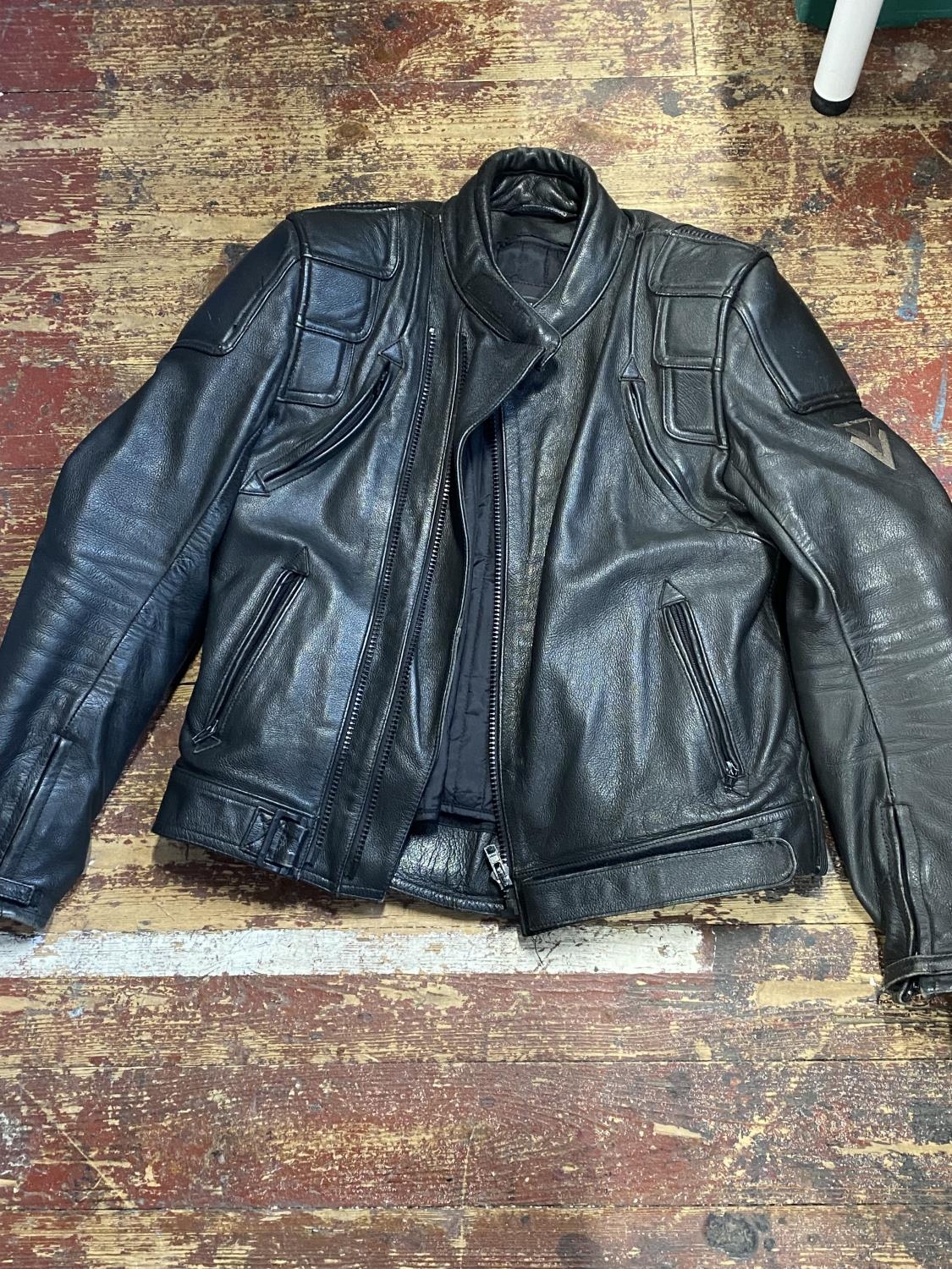 A Frank Thomas leather motorbike jacket size 42