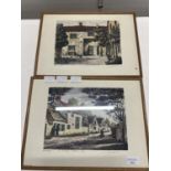 Two framed Maurice Jacques 19th century hand coloured etchings from the Barbizon series 39x29cm,