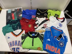 A job lot of assorted size football shirts (unauthenticated)