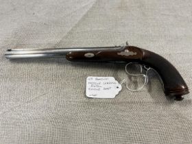 A P. Bondini .45 calibre single shot muzzle loading pistol. Black powder only. Serial number 0140.