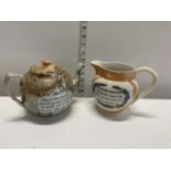 A late Victorian ceramic teapot and jug, shipping unavailable