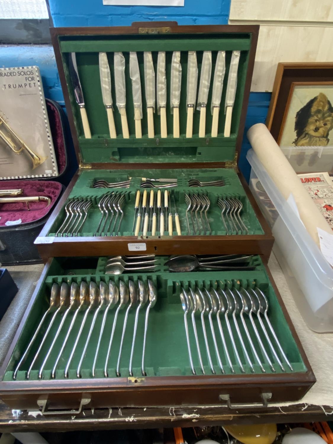 A wooden cased set of vintage cutlery, shipping unavailable