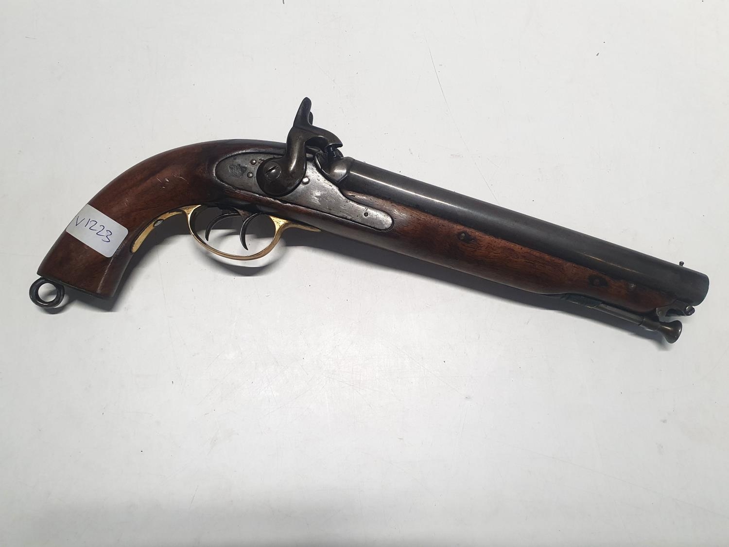 A circa 1840 double barrel side by side Howdah pistol (defence against tigers) percussion pistol