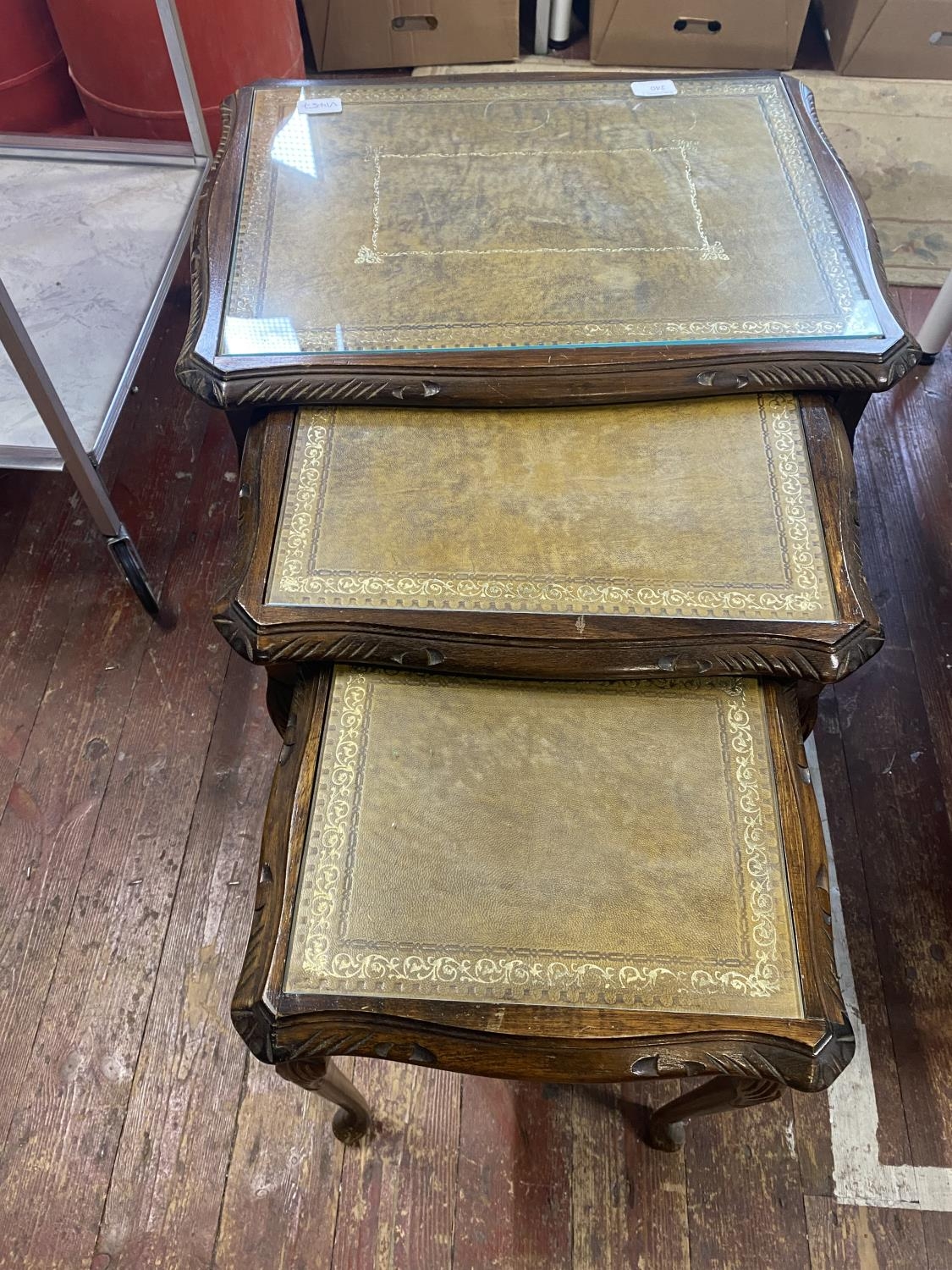 A nest of three vintage tables, shipping unavailable