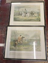 Two framed Victorian lithographic prints (hunting scenes) 55x47cm, shipping unavailable